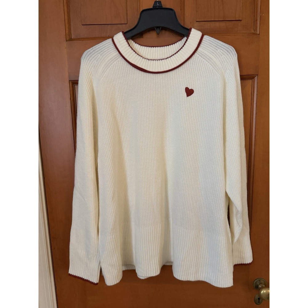 Women's A New Day White Ribbed Sweater Embroidered Heart Size XL NWT